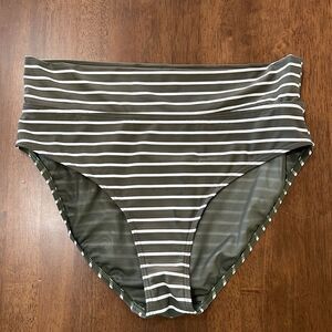 Sea Level Roll Down Bikini Bottoms size 10 Mesh lined Khaki White Striped EUC